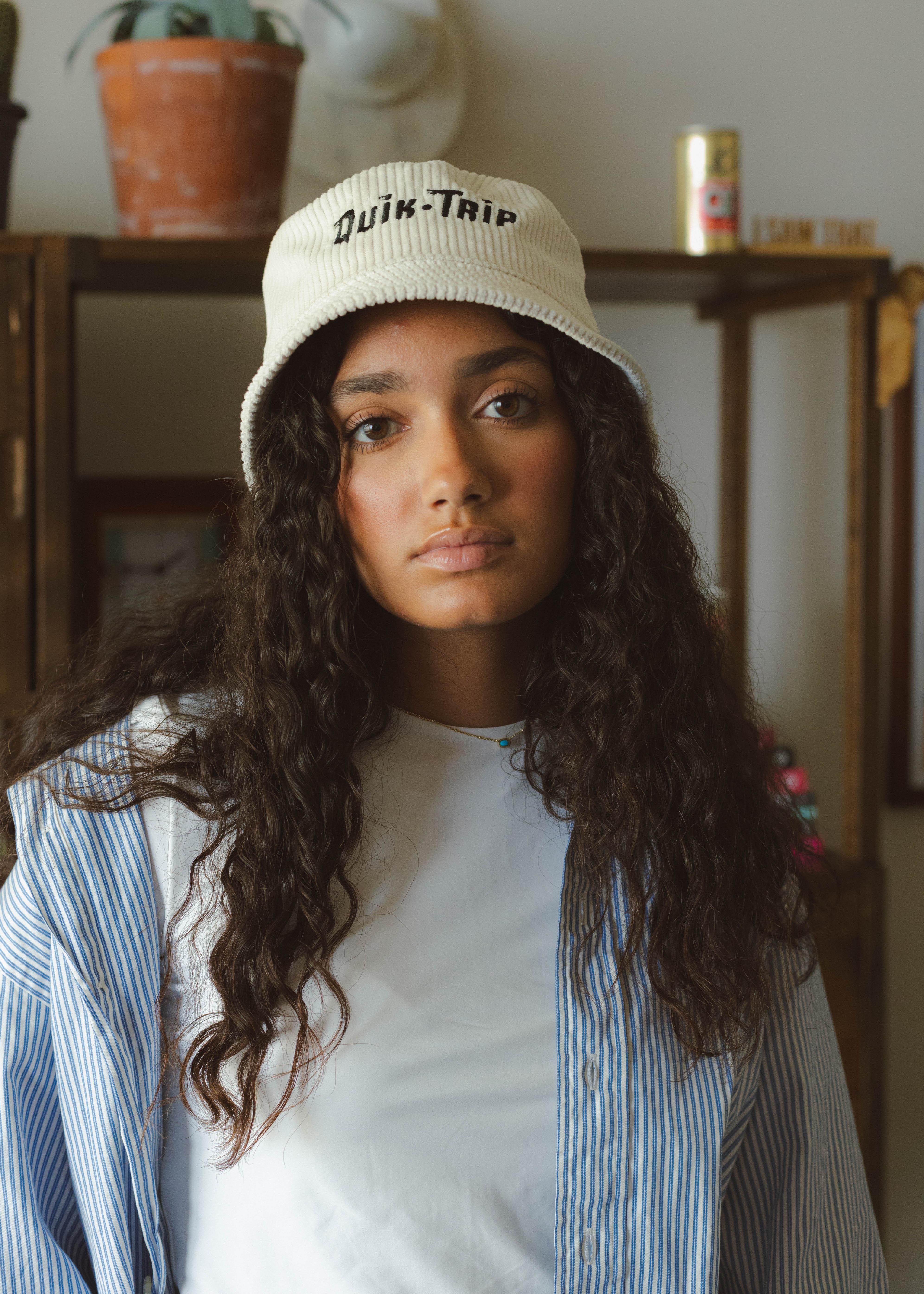 Quik-Trip Corduroy Cream Bucket Hat - Image 2