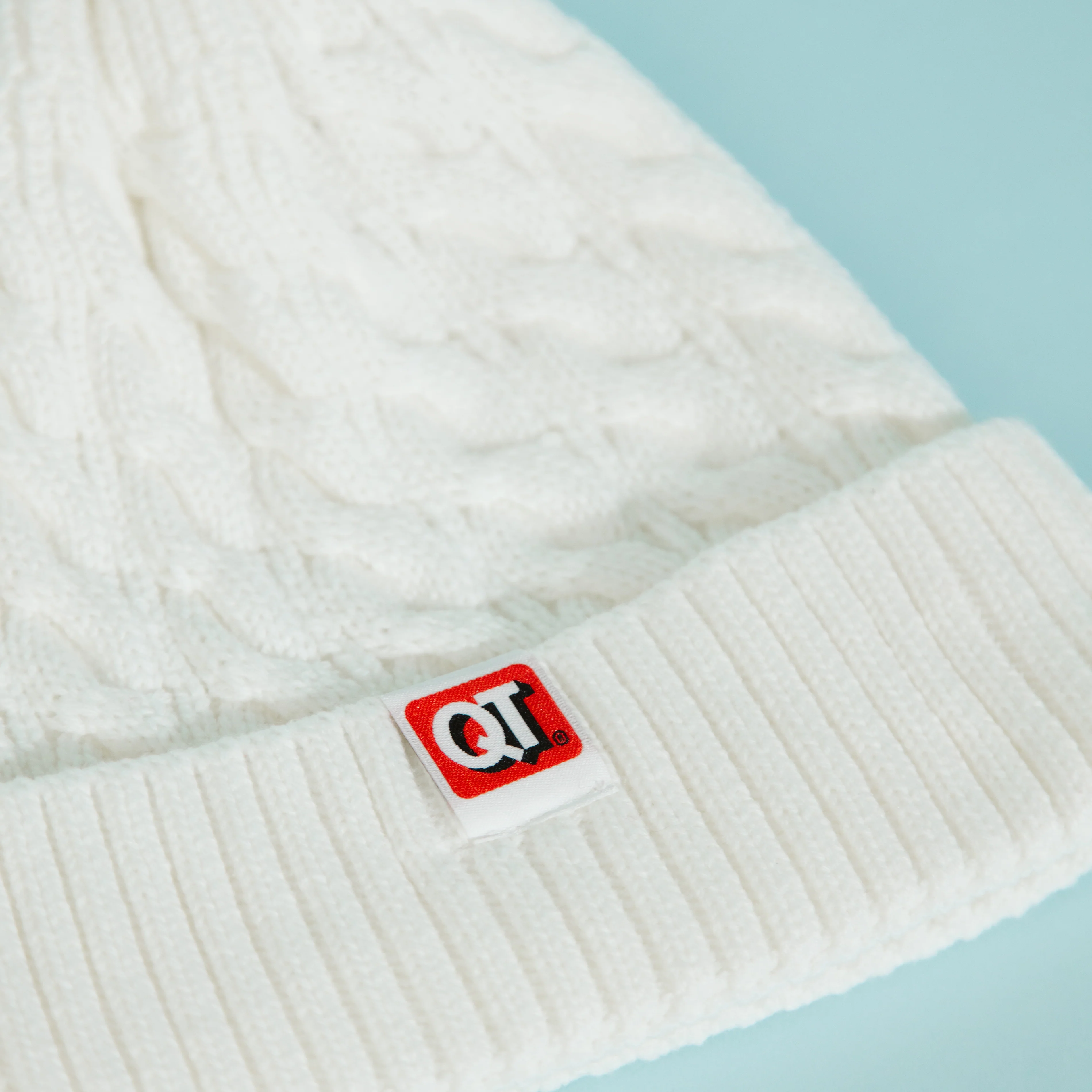 QT White Cable Knit Beanie - Image 3